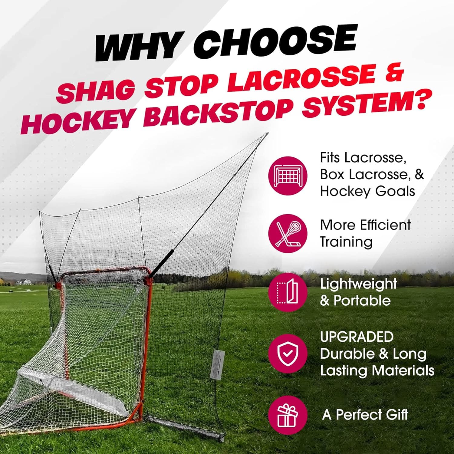 Shag Stop, Lacrosse Goal and Ice Hockey Backstop Net, Durable Lacrosse Backstop 6