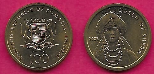 SOMALIA 100 SHILLINGS 2002 UNC 1 YEAR TYPE,QUEEN OF SHEBA,BUST WITH HEADDRESS FA