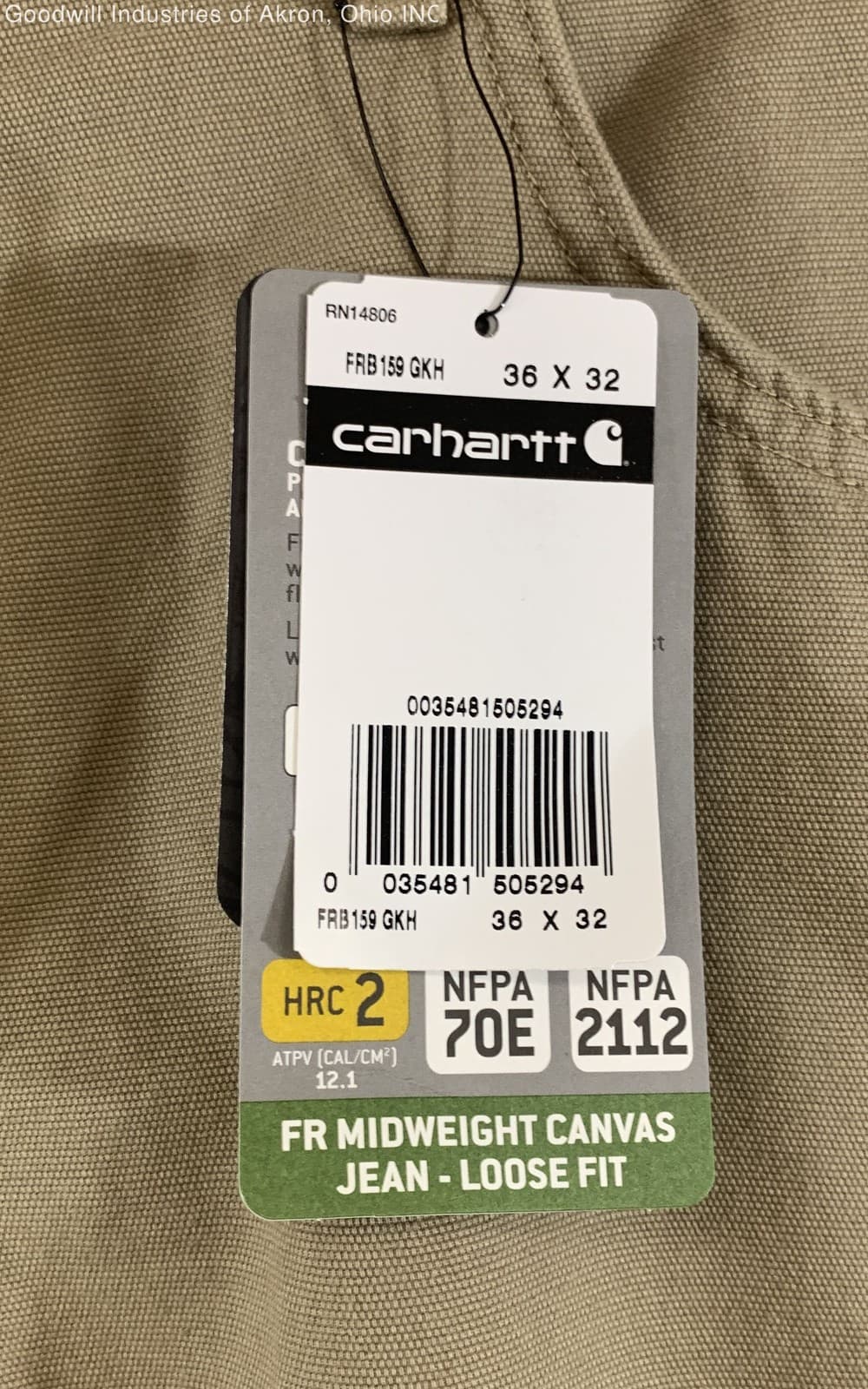 Carhartt NWT Khaki FRB159 FR Midweight Canvas Loose Fit Work Pants Mens 36x32 4