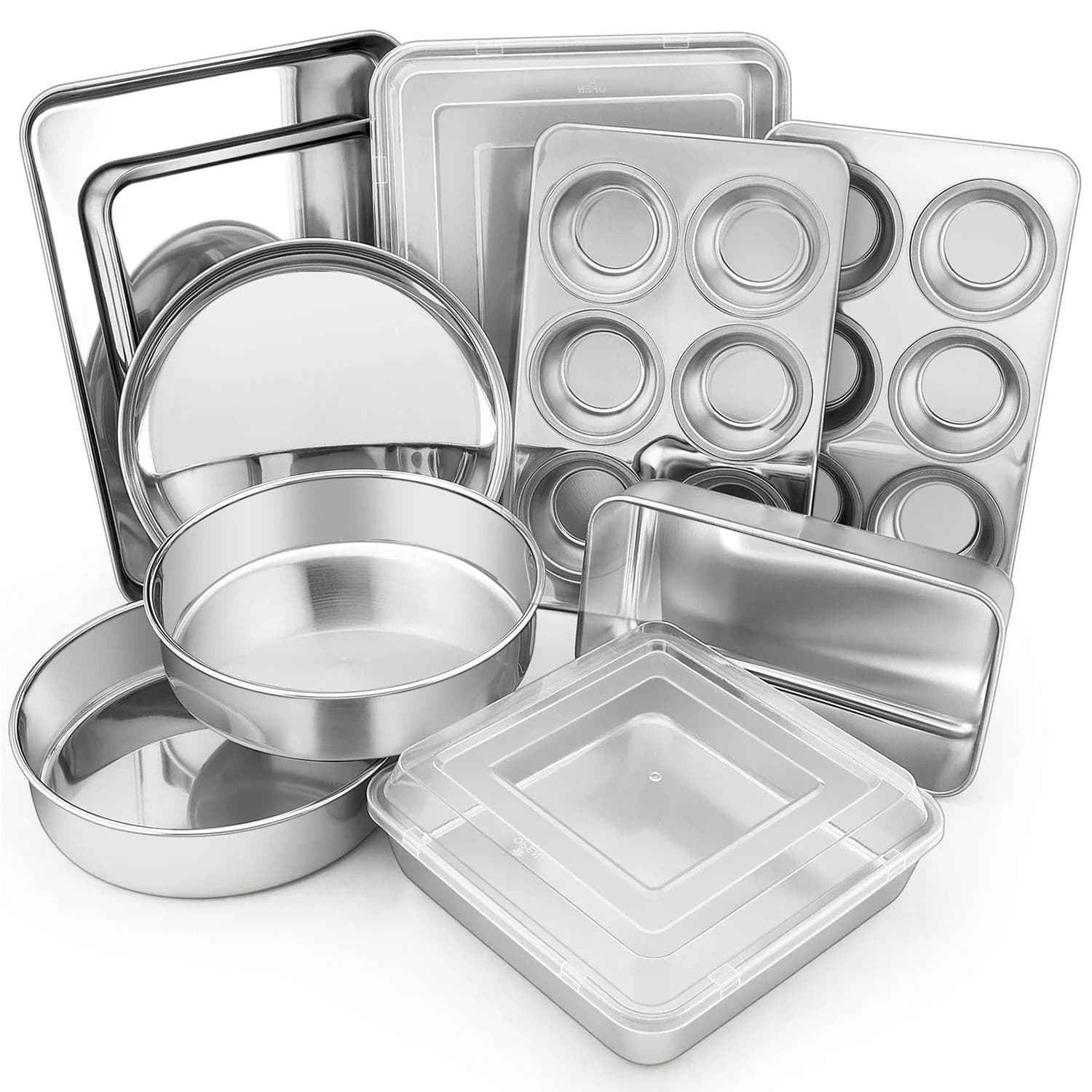 12 Piece Stainless Steel Bakeware Sets, Metal Baking Pan Tray Set, Non-Toxic