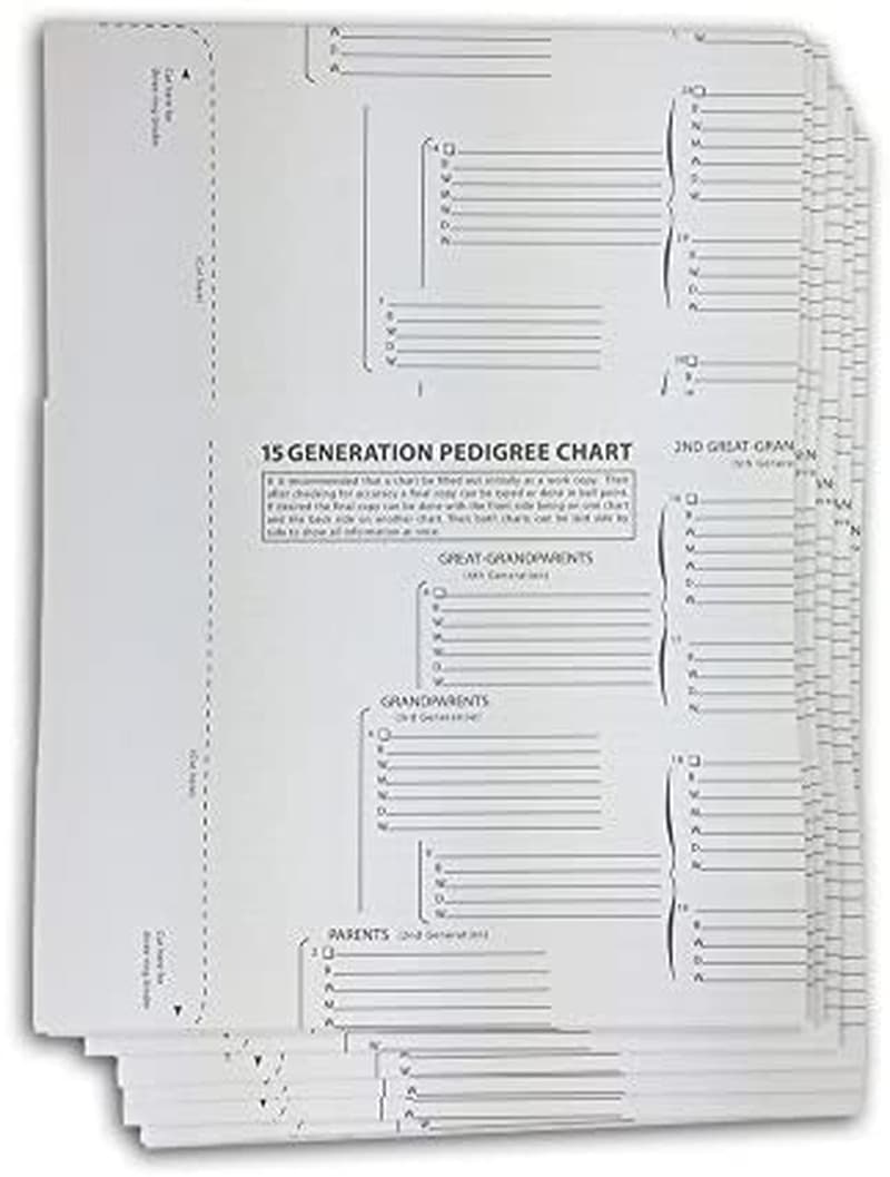Treeseek 15 Generation Pedigree Chart | 5 Pack | Blank Genealogy Forms For 3
