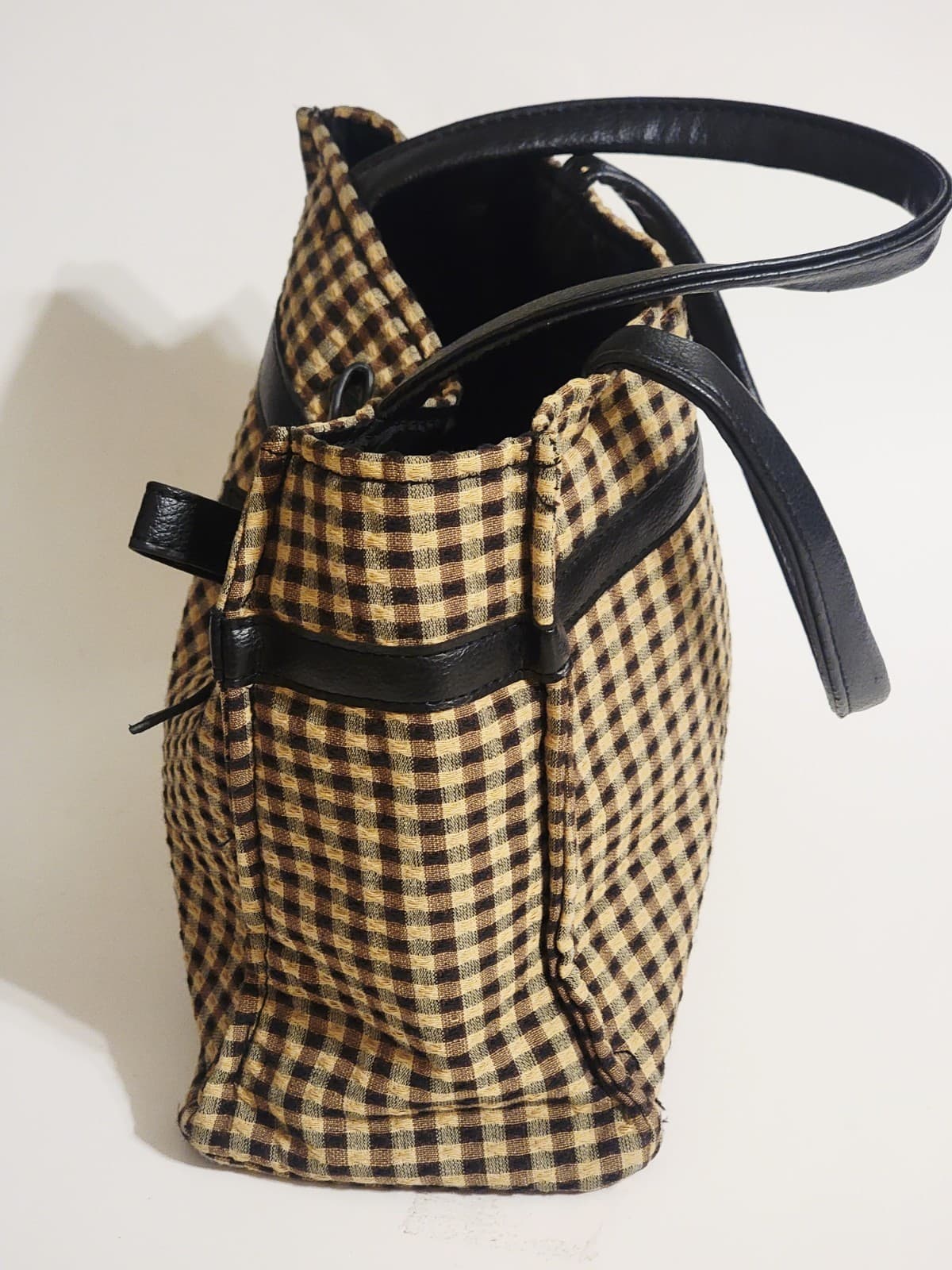 Longaberger Homestead Black & Tan Gingham Mini Tote Lunch Tote 10x8x4 6