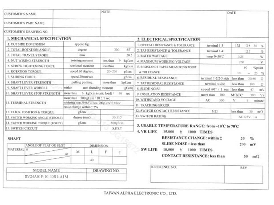 ALPHA R-VS-500KA 500K VOLUME CONTROL AUDIO TAPER POTENTIOMETER w/AC ONOFF SWITCH 4