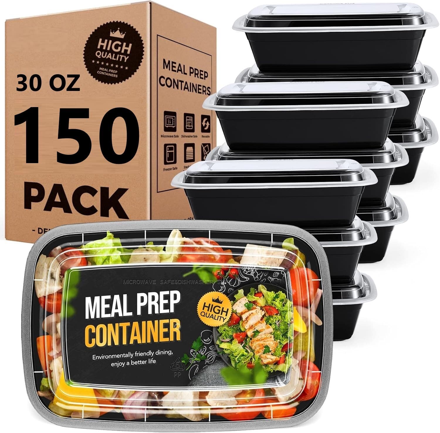 150 Pack 30 oz Plastic Food Containers To Go Containers For Lunch/Takeout US