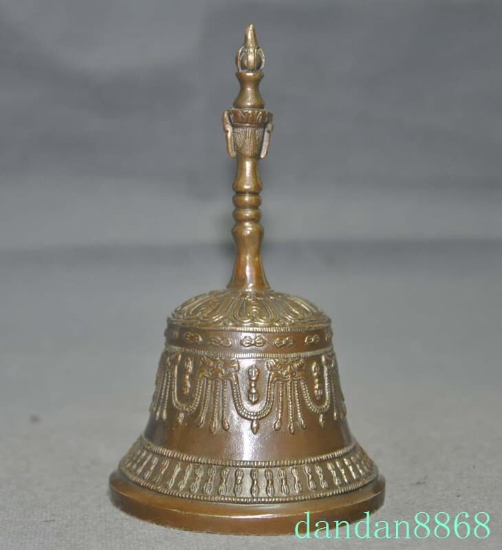 6.2" Tibetan Buddhism temple bronze Tara head Bell Chung chimes clock statue 6