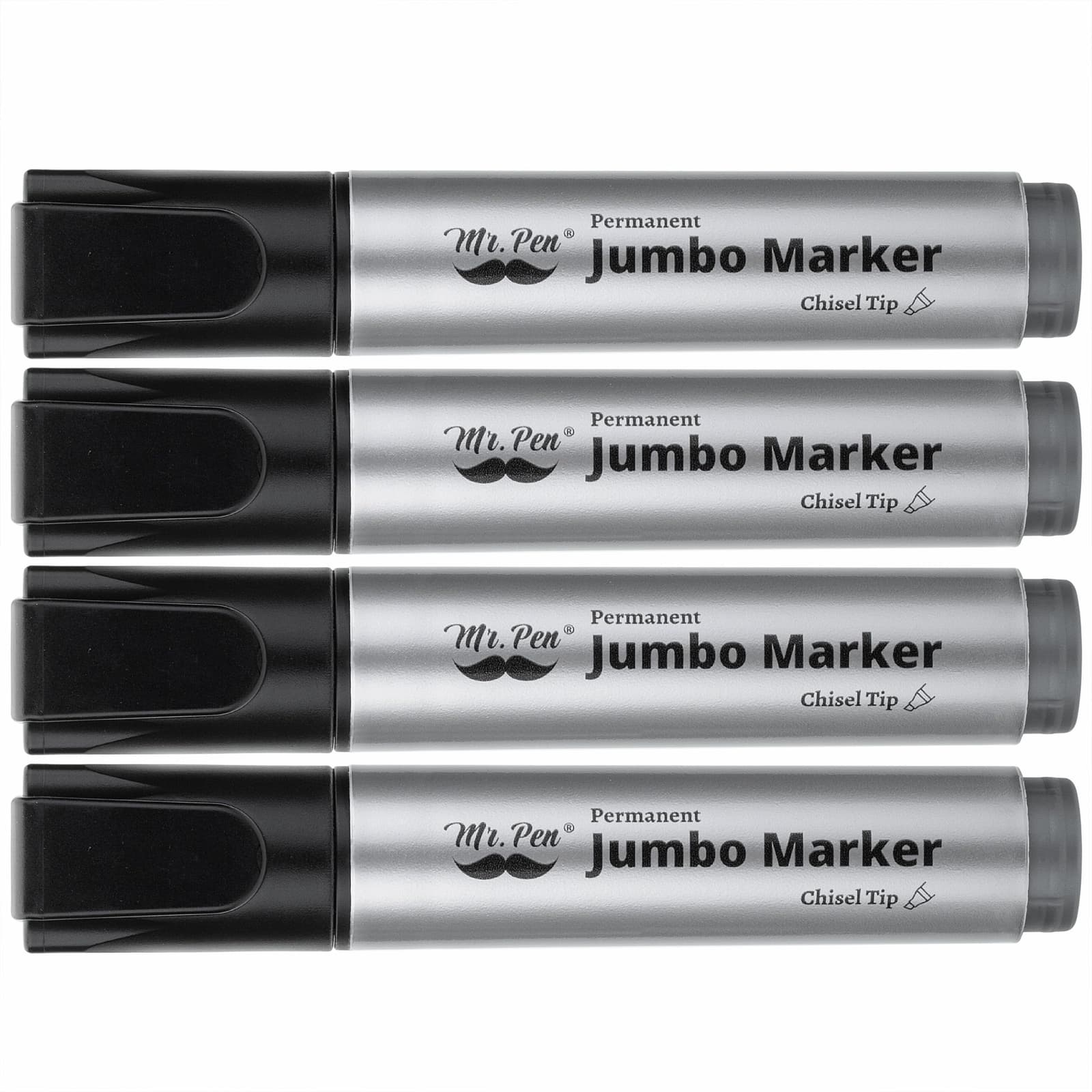 Jumbo Permanent Markers, 4 Pack, Chisel Tip, Black - Thick, Wide Tip, Large Size 2