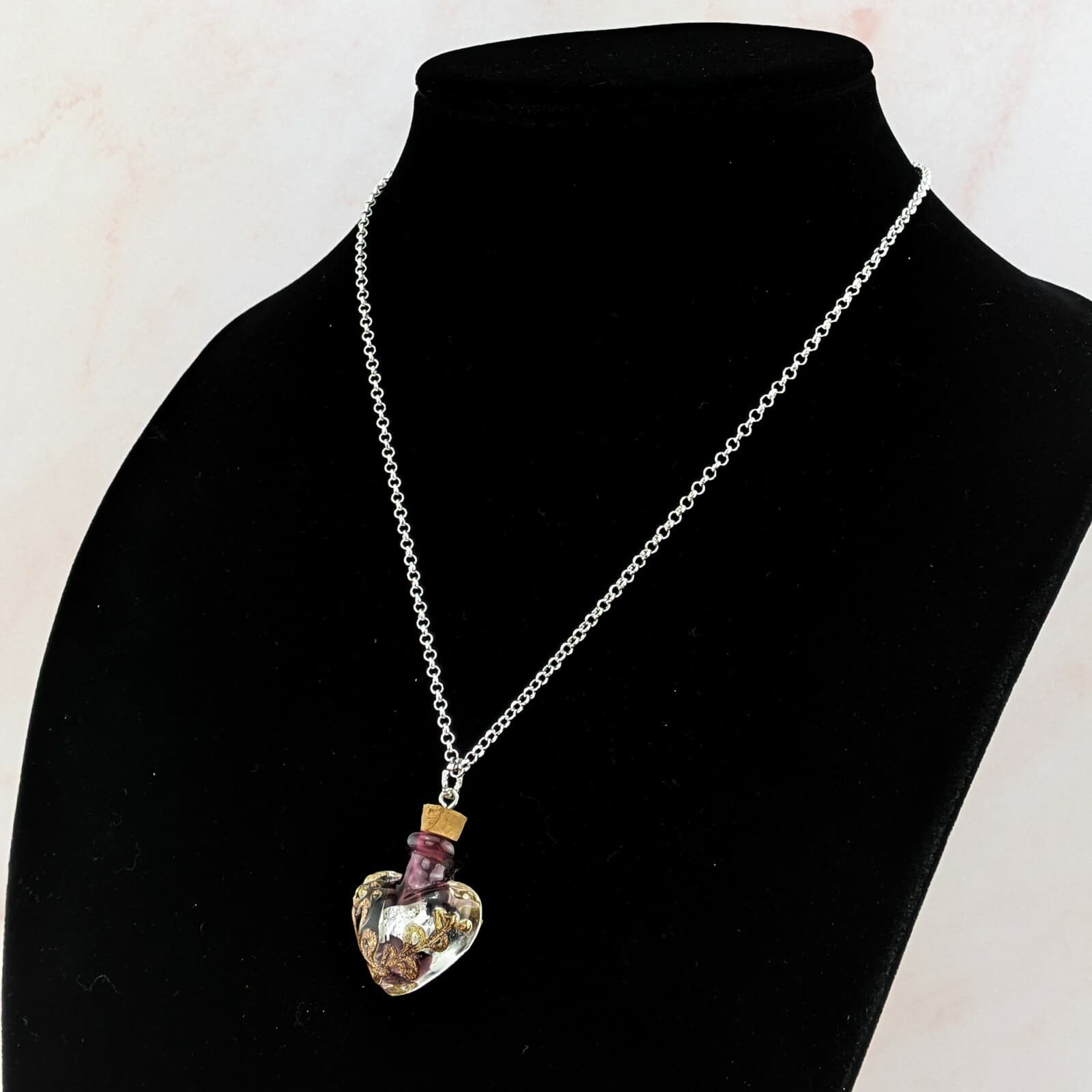 Heart Cremation Urn Necklace Silver jewelry purple Murano Glass sympathy ashes 2