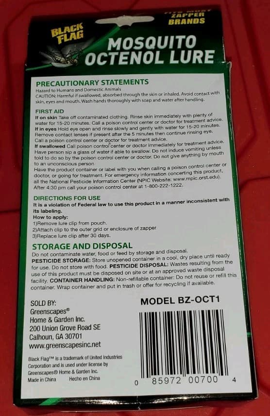 2 PACK - BLACK FLAG MOSQUITO OCTENOL LURES - BZ-OCT1 - FITZ MOST ZAPPER BRANDS  4