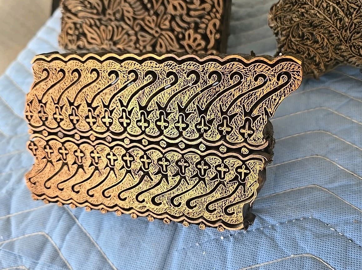 Vintage Batik Stamp Copper Tjap Chop Fabric Hand Printing Handled Block Set of 3 6