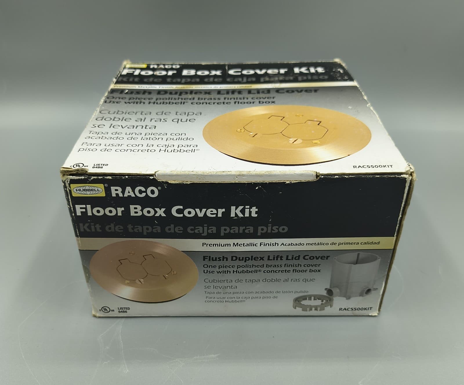 Raco Rac5500kit Floor Box Cover, Round, 2 Gangs, 6-1/4 In W, 3/8 In H, Brass 2