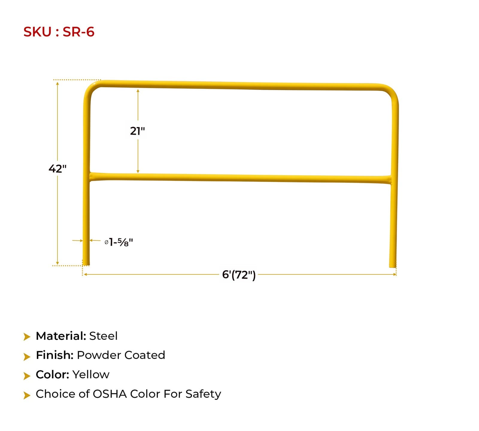 6' Steel Yellow Powder Coated Portable Industrial Safety Railing for Pedestrian 5