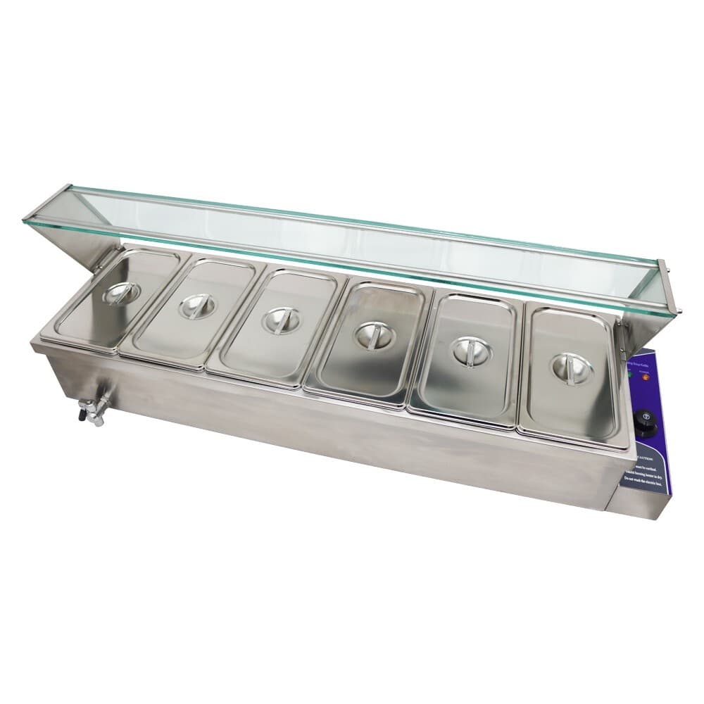 6×1/3Pan Stainless Food Warmer Electric Heating Steamer 6'' Deep Easy Clean 110V 6
