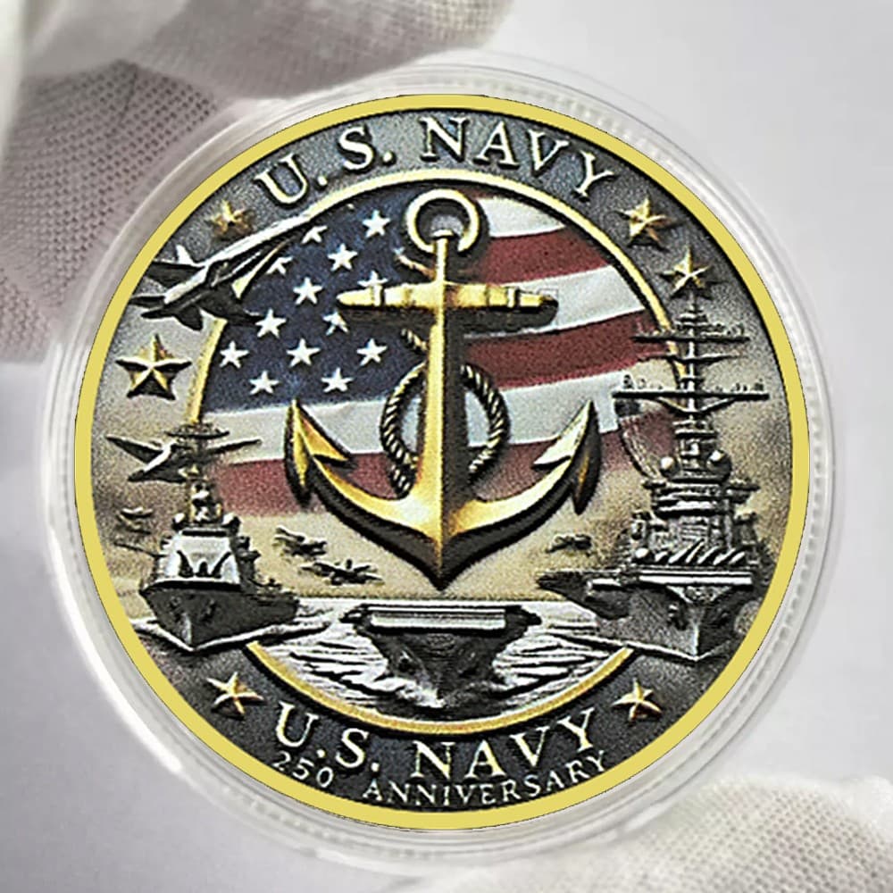 U.S. Navy 250th Anniversary Challenge Coin Anchor Warship Flag Design Medal 2