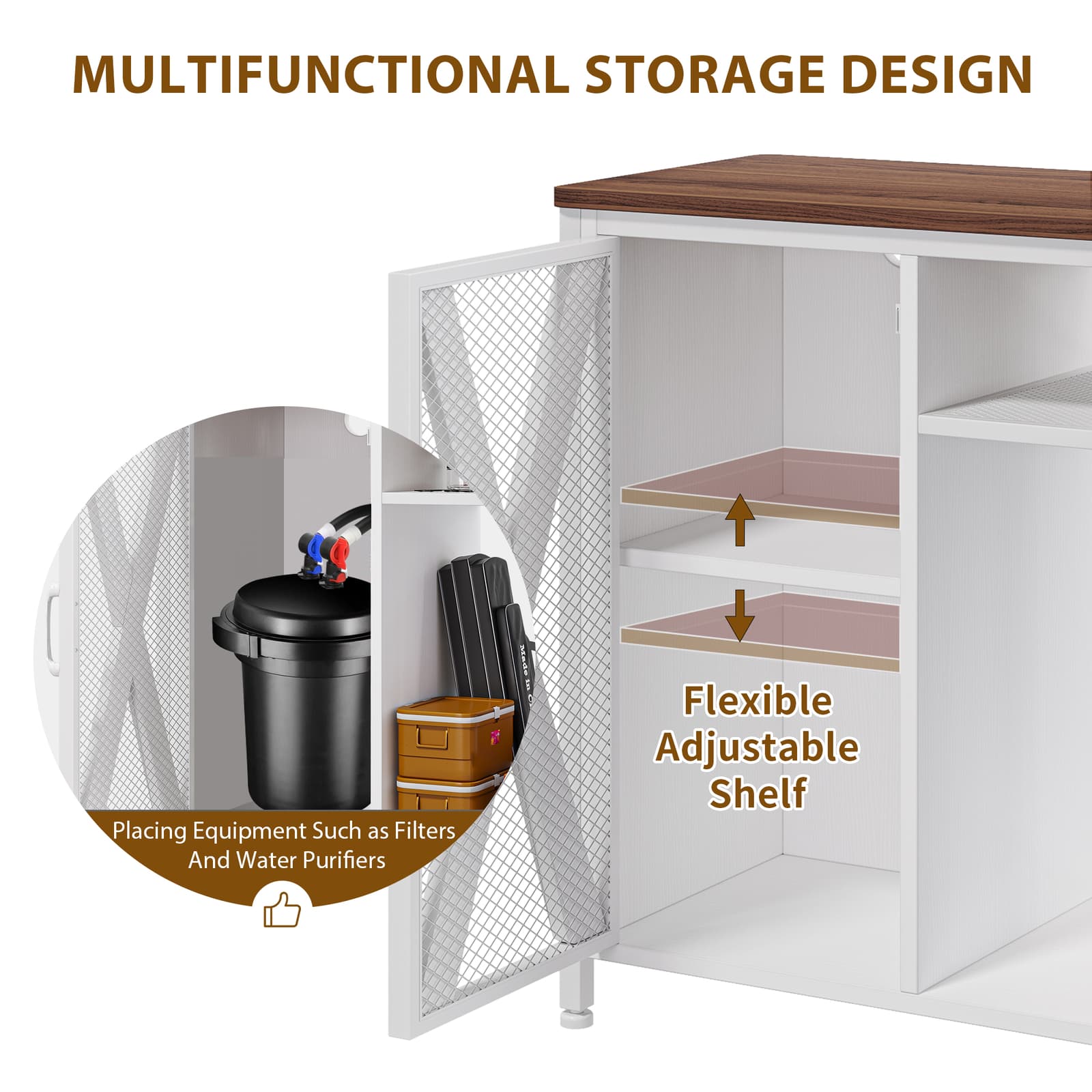 40-50 Gallon Metal Fish Tank Stand w/ LED Light & Power Outlets 3-Tier Storage 6