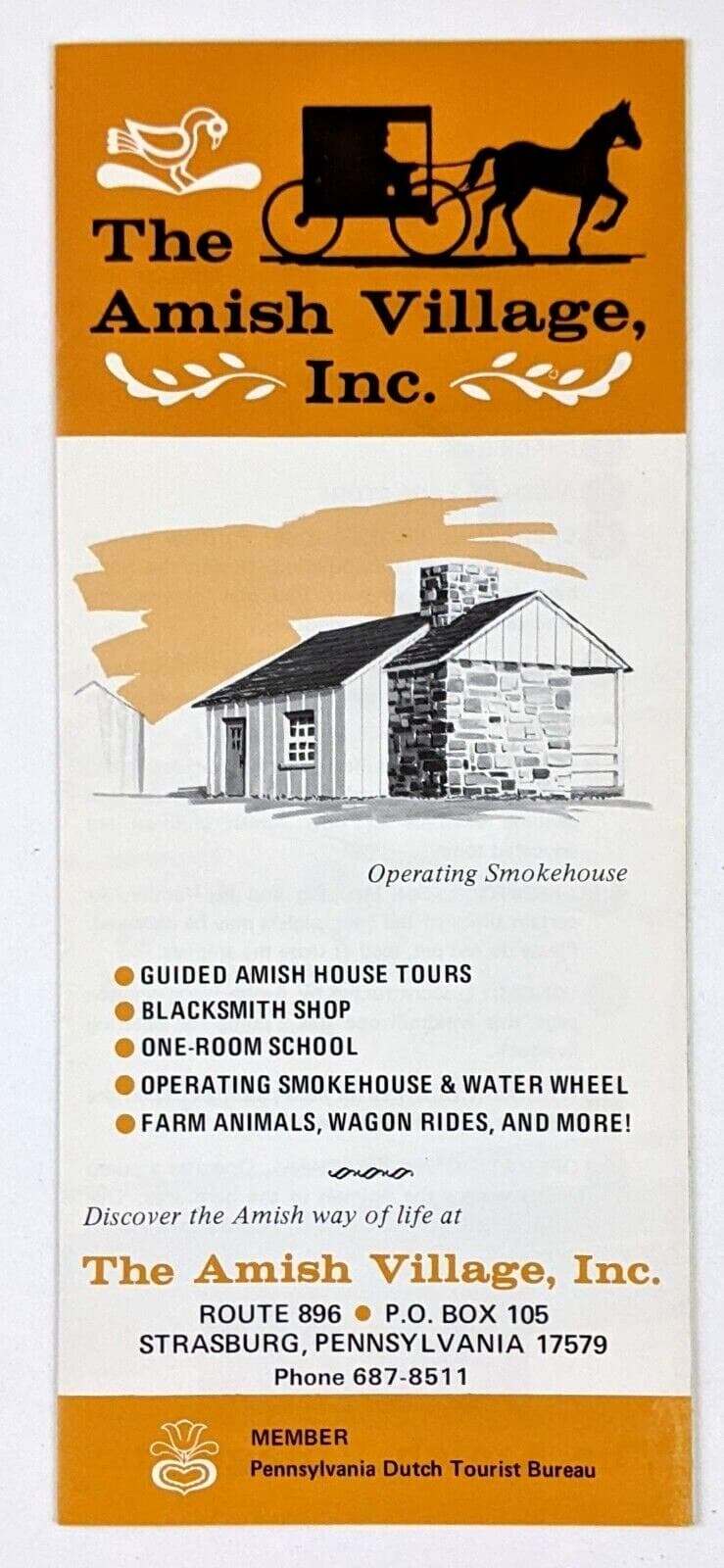 1970s Strasburg Pennsylvania The Amish Village Tours VTG Travel Brochure Gifts