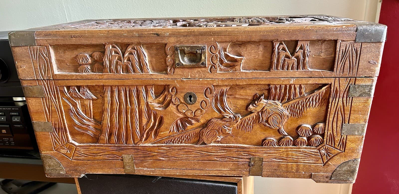 Gorgeous Antique Elaborate Hand Carved Asian Hope Chest 23” x 12” x 11” 6