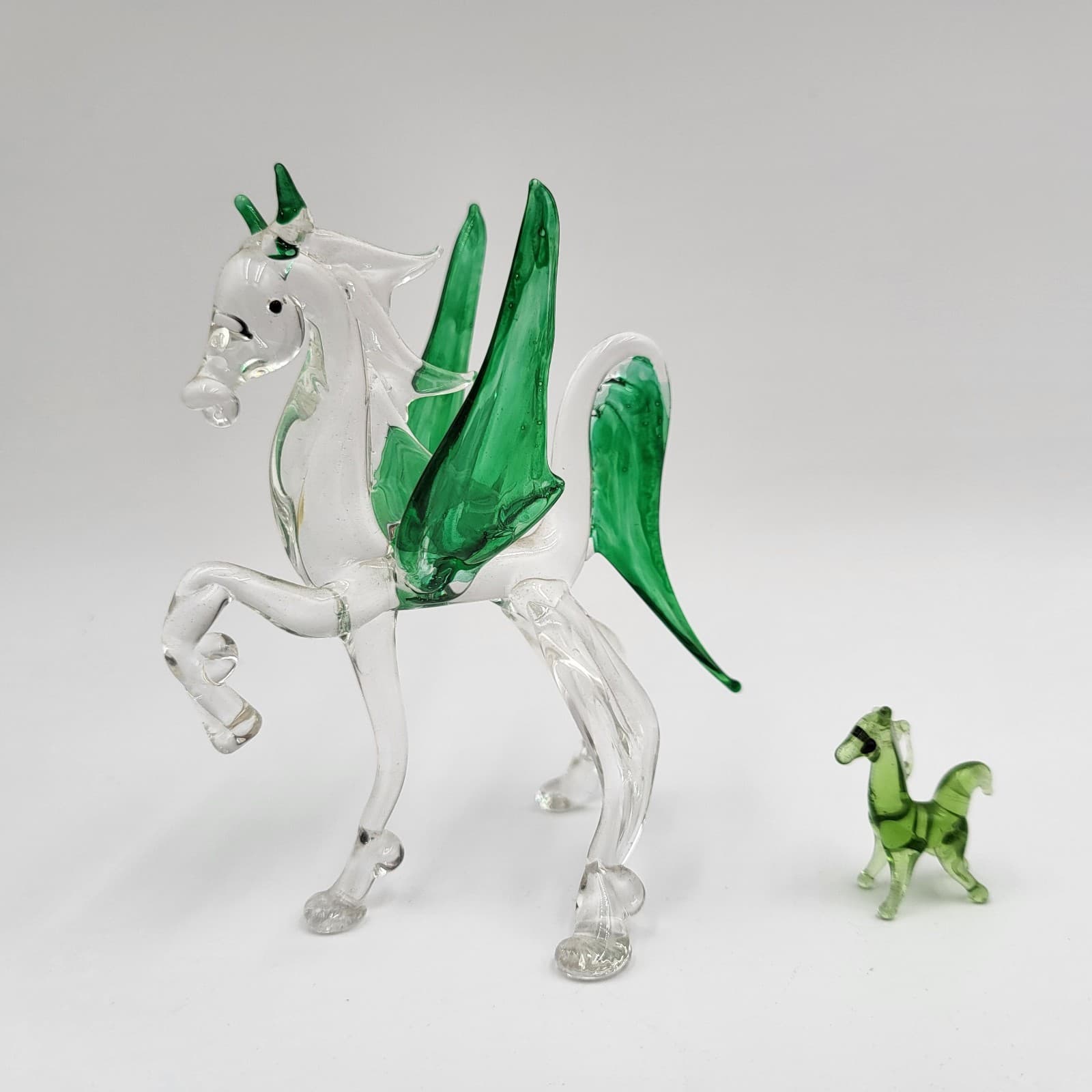 Vintage Blown Art Glass Pegasus Winged Horse Mini Figurine Set of 2 2