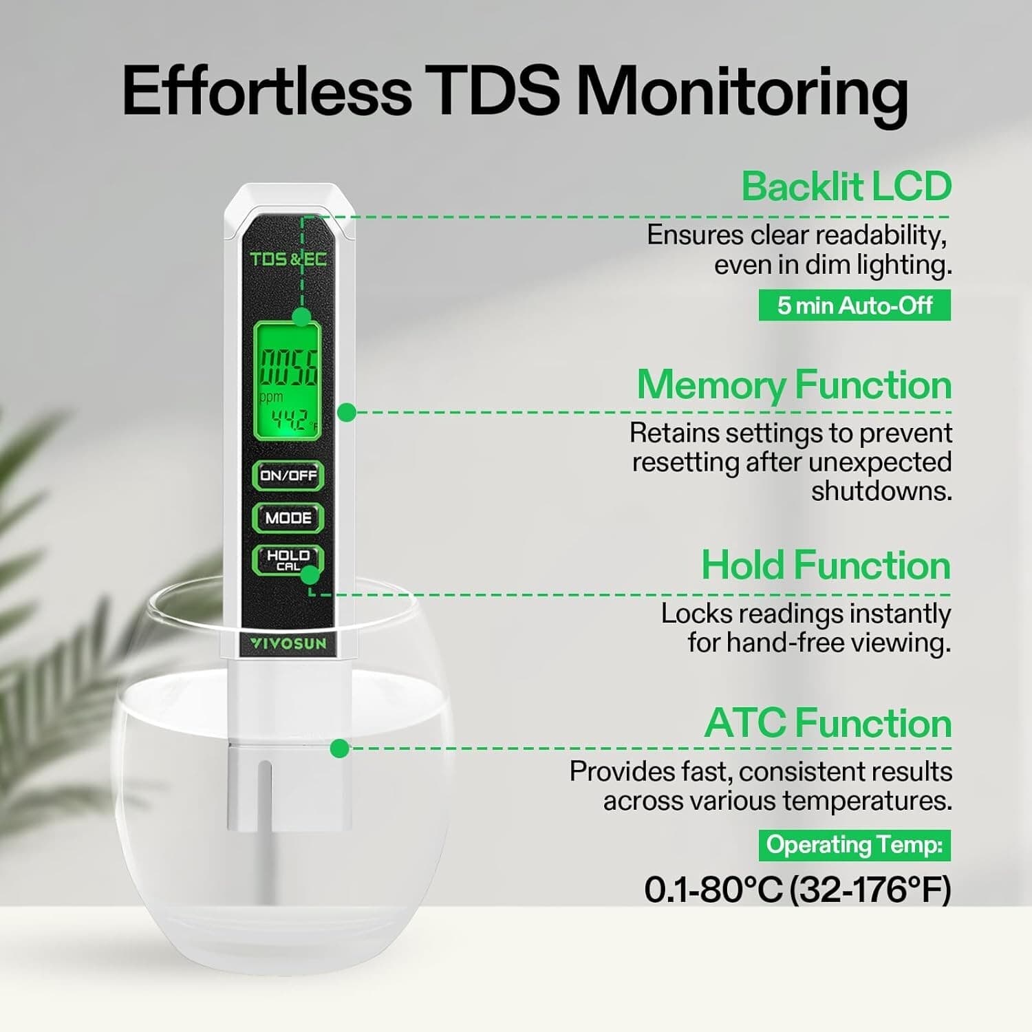 VIVOSUN Digital pH Meter, 3-in-1 TDS/EC/Temperature Meter Soil Moisture Combo 4