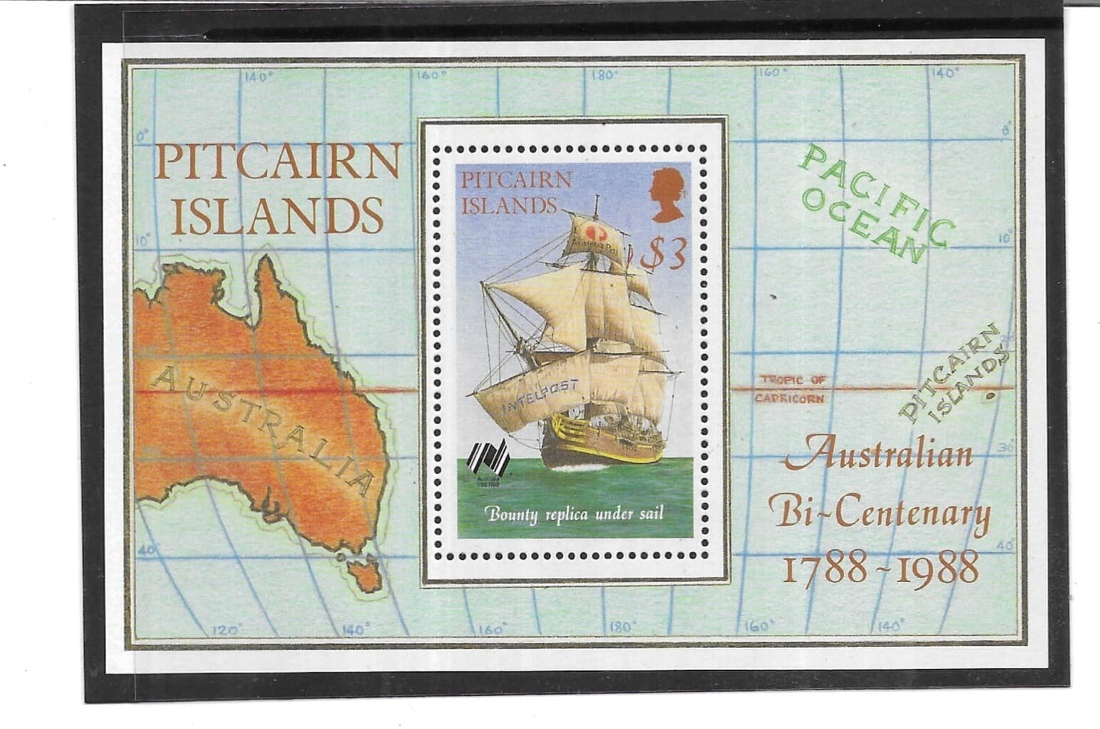 PITCAIRN ISLAND. 1988. . BI- CENTENARY MINISHEET. MINT FULL GUM. AS PER SCAN. 3