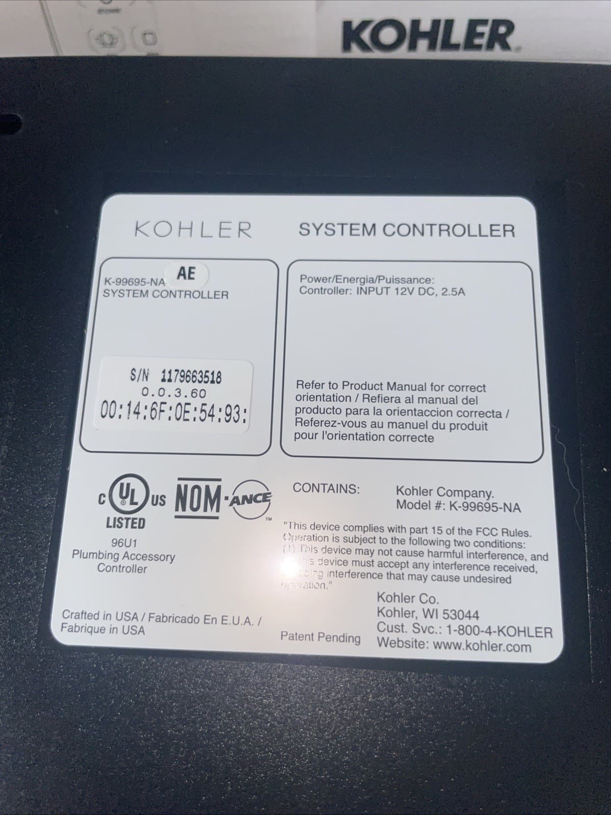 KOHLER 99695-NA DTV+ System Controller Module, For Use with the KOHLER DTV+. New 3