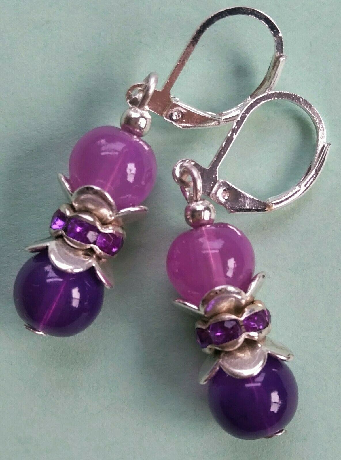 Orchid & Purple JADEITE Crystal RING earring SP artisan LEVERBACK 2