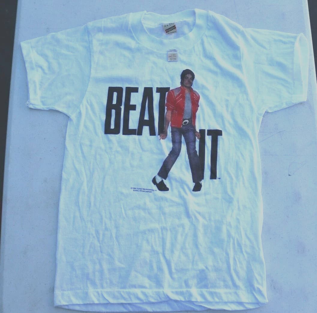VINTAGE 1984 MICHAEL JACKSON BEAT IT ALBUM PROMO T-SHIRT WHITE SIZE 14-16   RARE