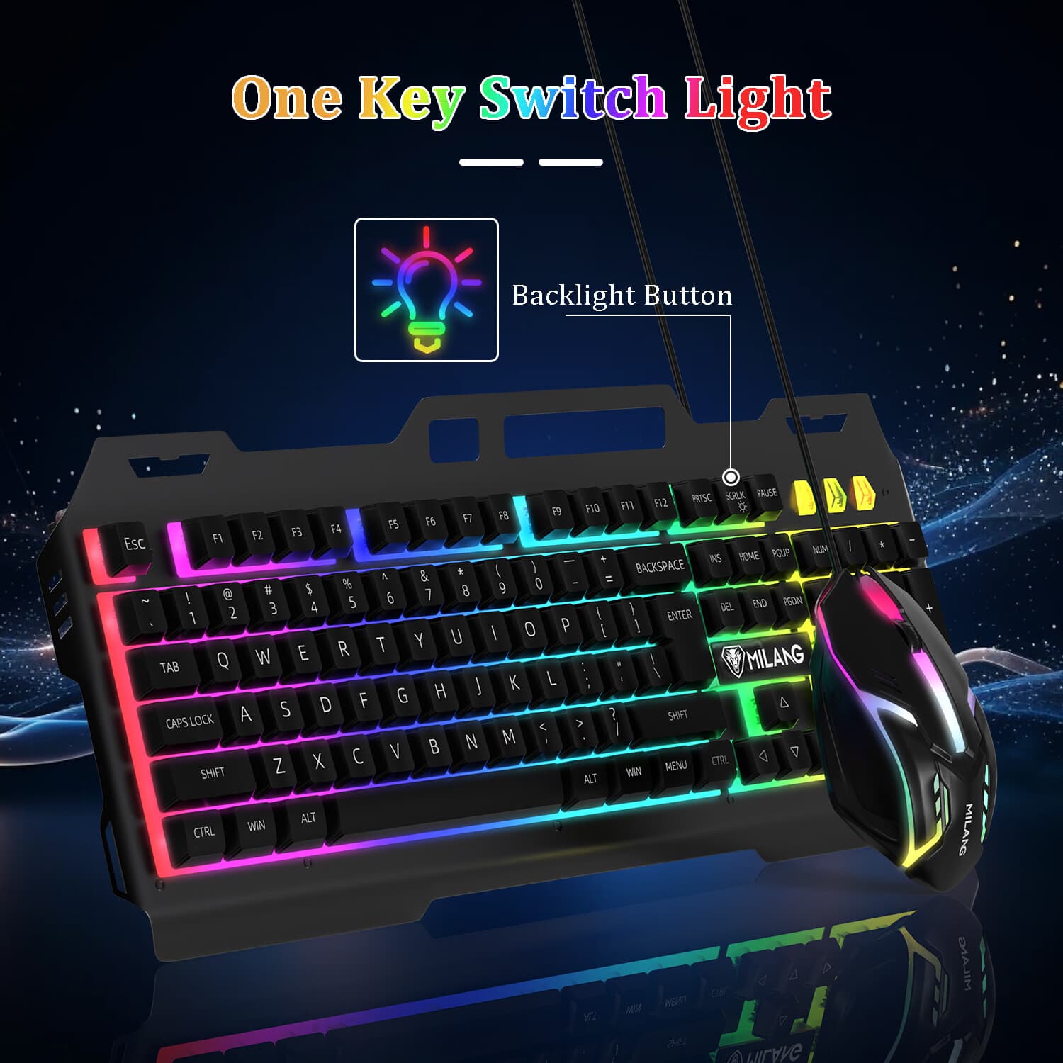 Computer Desktop Gaming Keyboard and Mouse Mechanical Feel Led Light Backlit PC 5