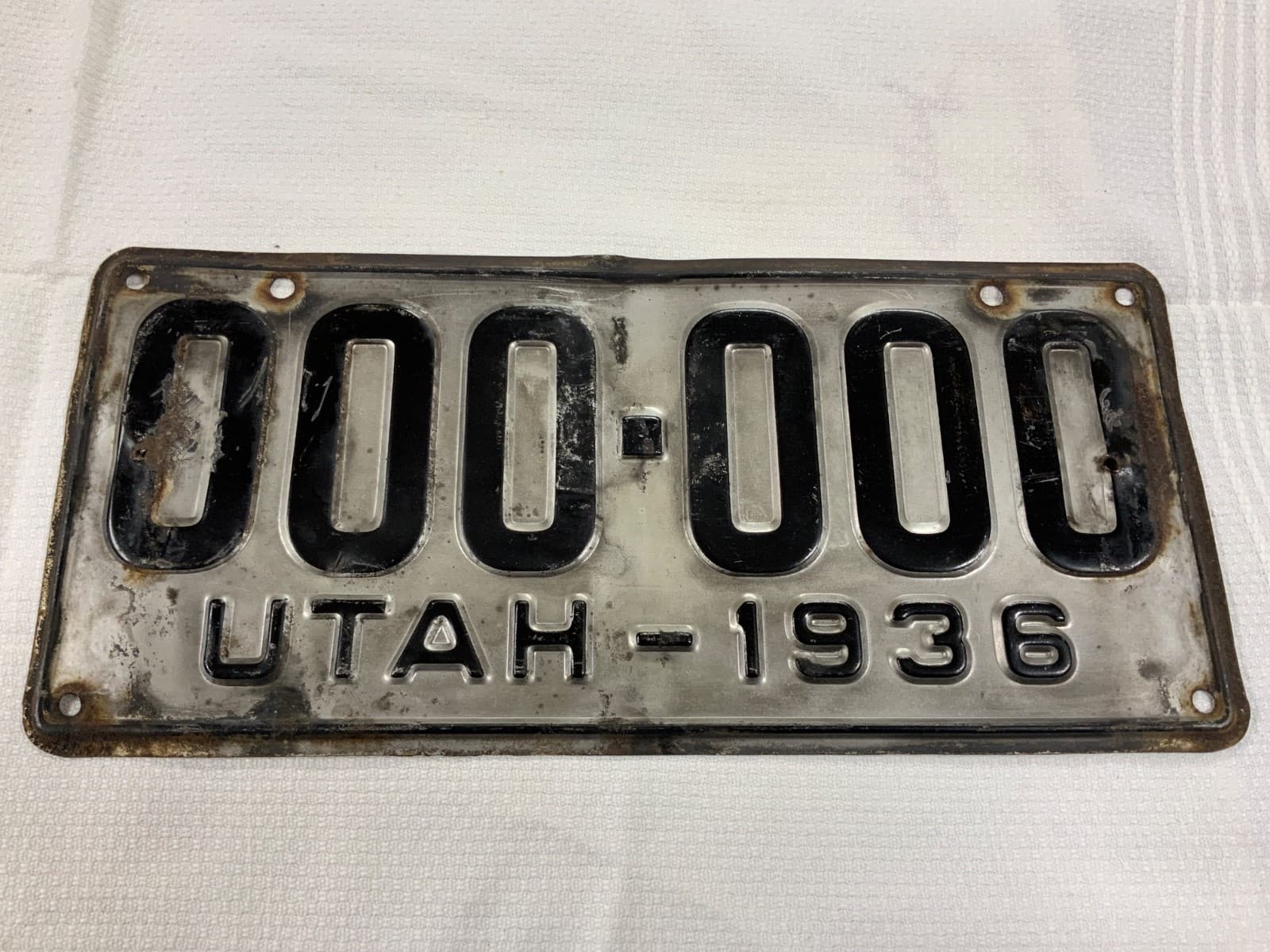 1936 Utah License Plate - 000-000 Sample