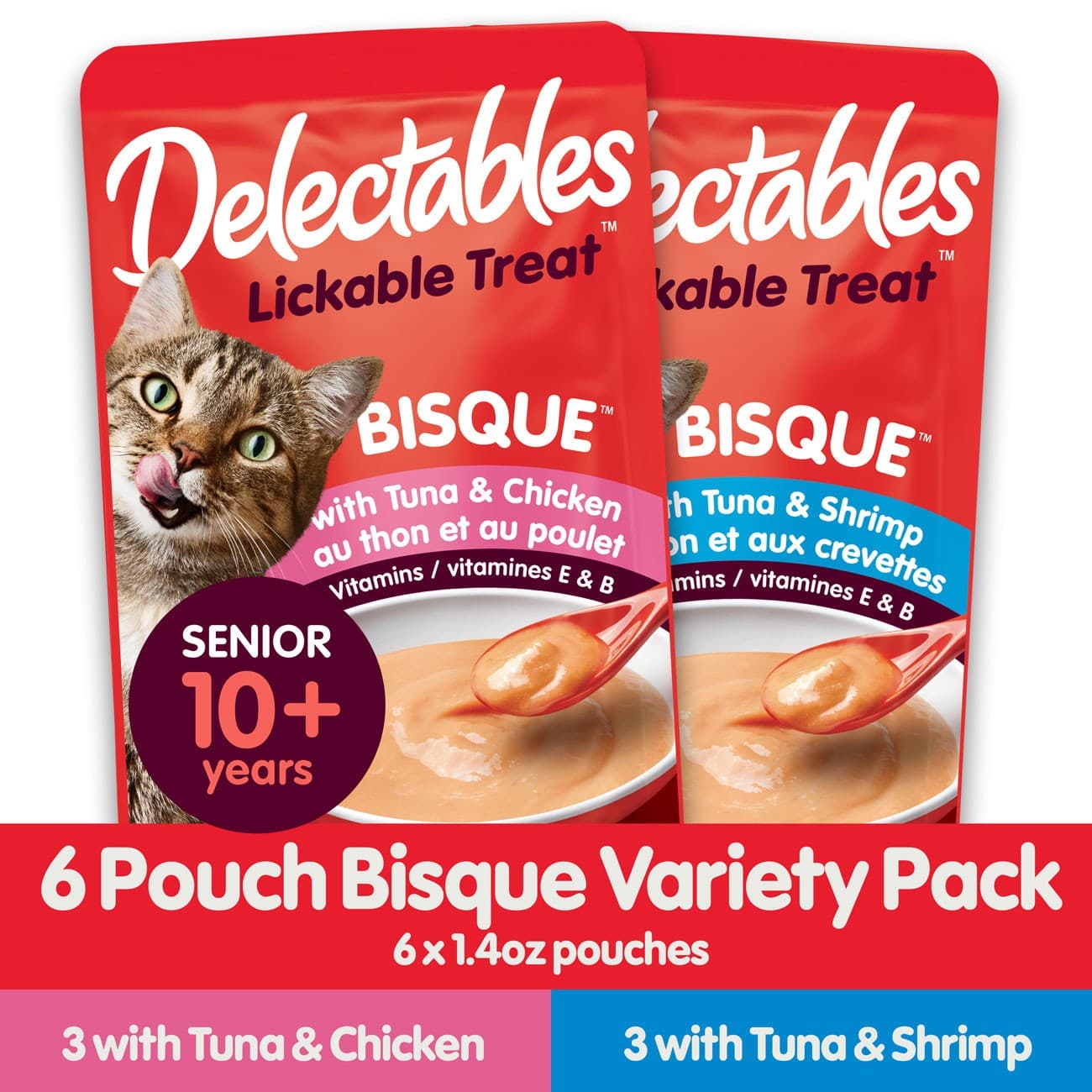 Hartz Delectables Lickable BISQUE Treat Senior 10+ years Variety Pack of 18 4