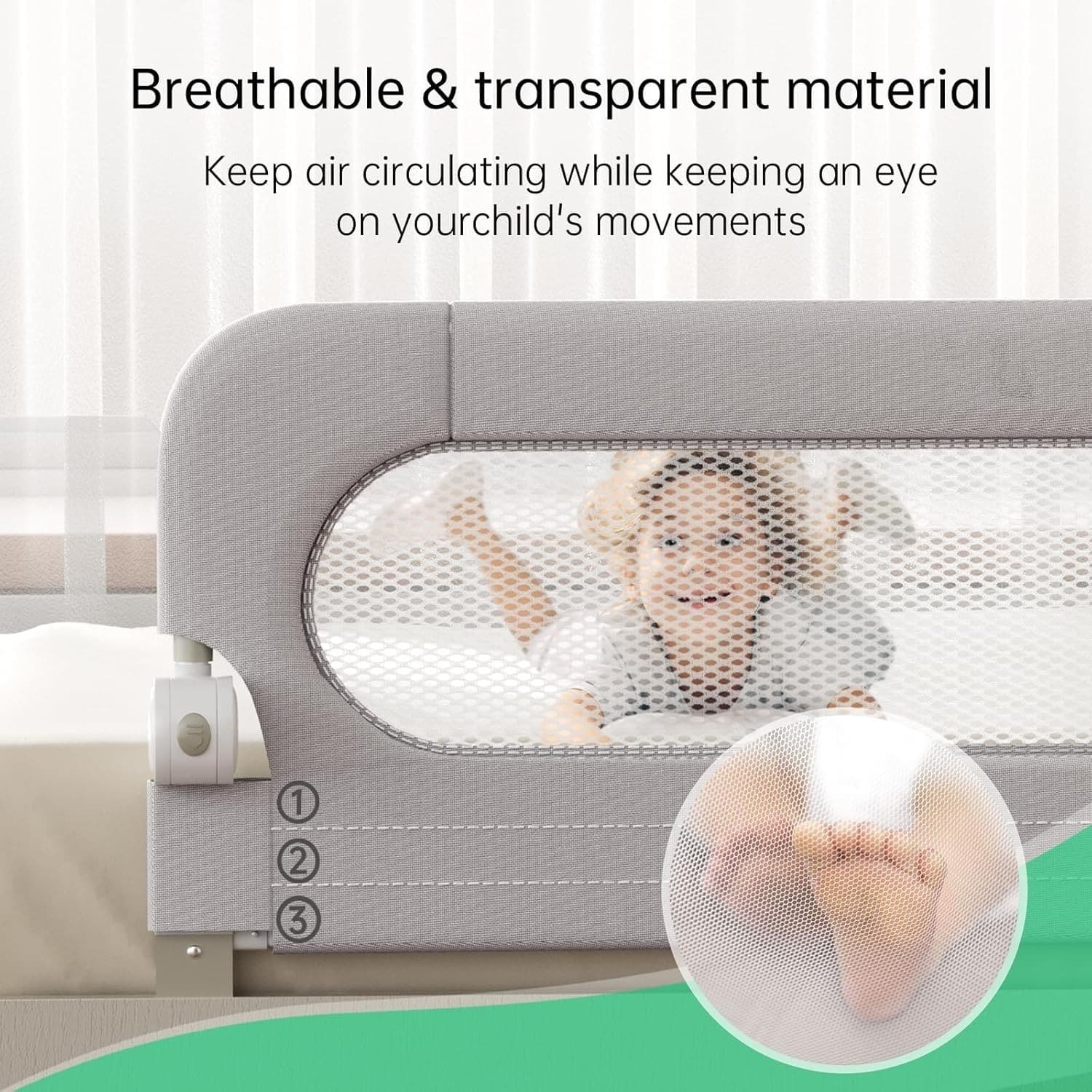 Barandilla plegable para cuna de bebé con sistema de seguridad de anclaje reforz 6