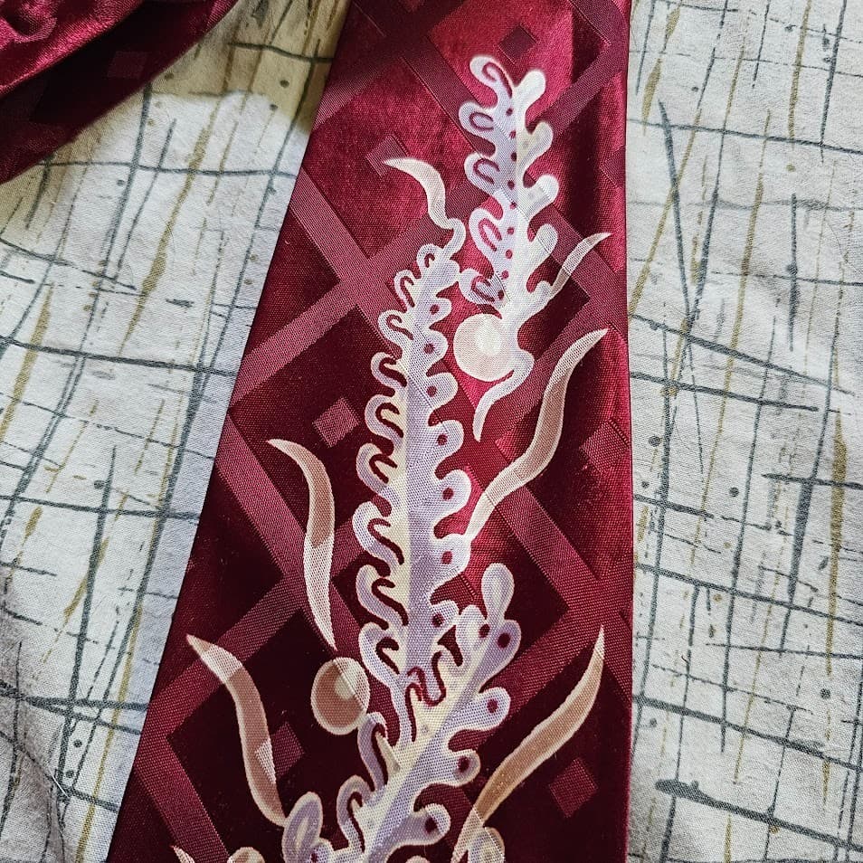 Vtg 40s Mens Novelty Ocean Fish Bubbles Coral Necktie Wide Jacquard Tie 49X4.25 4