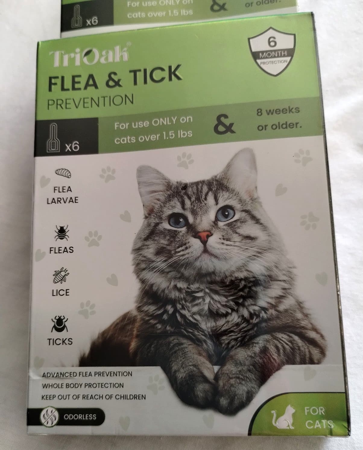TriOak FLEA & TICK Prevention SPOT TREATMENT for CATS over 1.5lbs - 6 Count pack