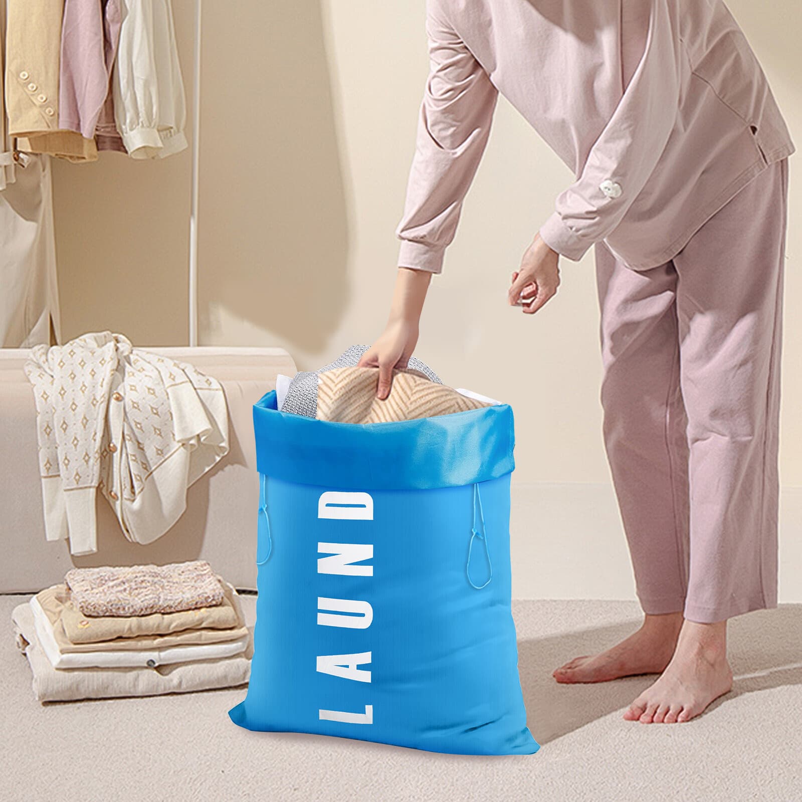 3Pcs Heavy Duty Laundry Bag, Large Dirty Clothes Organizer w/ Drawstring Closure 4