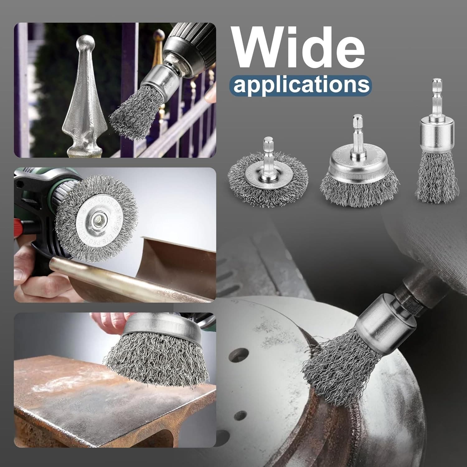 6Pcs Professional Carbon Steel Wire Wheel Brush for Drill - Cleaning Rust Attach 4