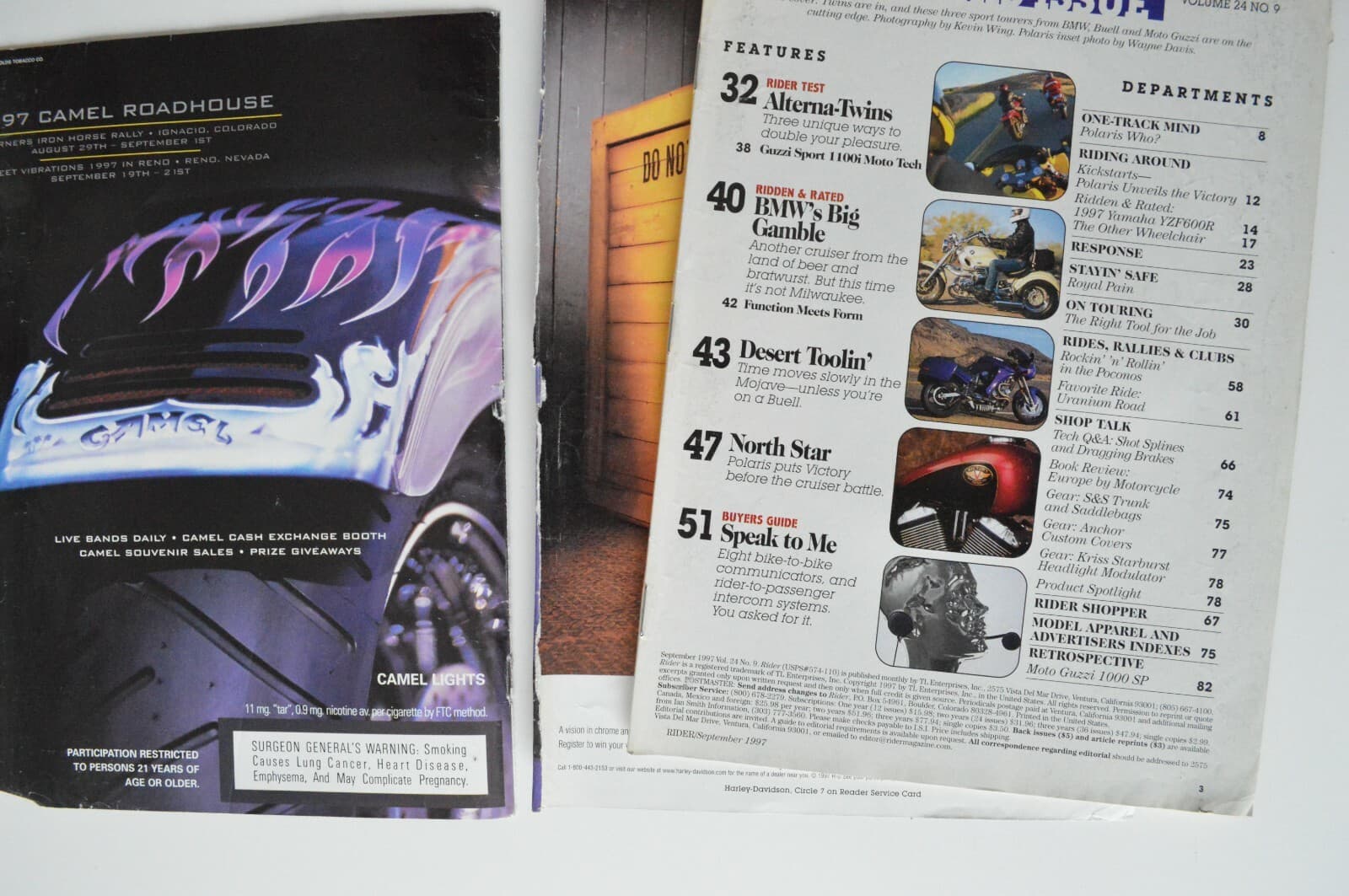 RIDER September 1997 Moto Guzzi Sport 1100i Buell S3 Thunderbolt BMW R1100RS 2