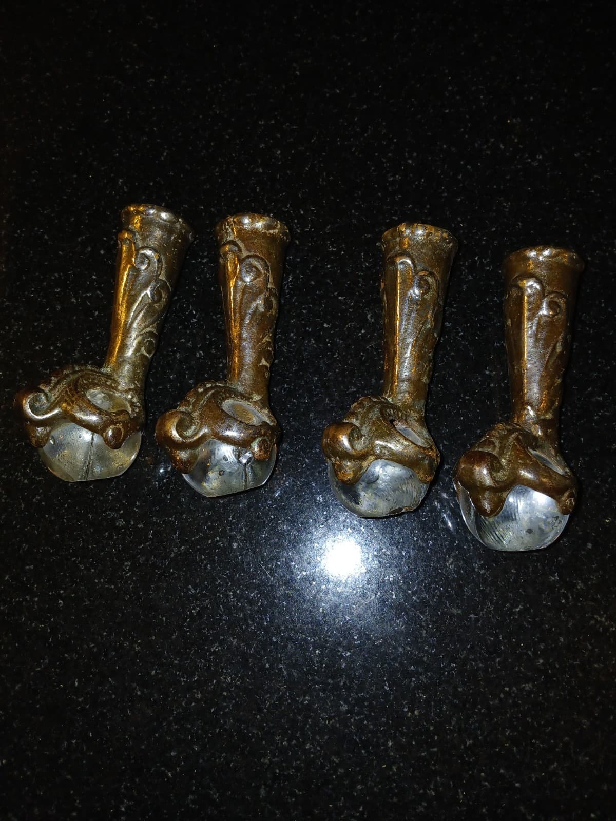 Antique Metal Glass Ball And Claw Piano Stool Feet Set Of 4 NICE! 2