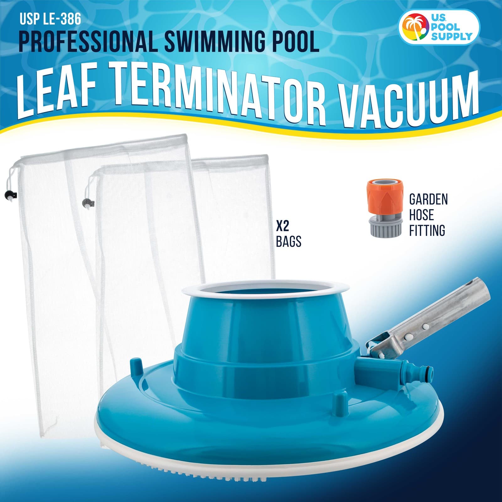 Swimming Pool Leaf Terminator Vacuum, 15" Cleaner, 2 Debris Eater Bags, 8 Jets 2