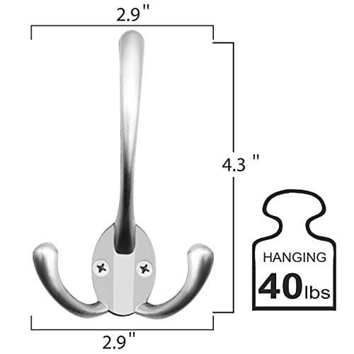 6 Pack Big Heavy Duty Three Prongs Coat Hooks Wall Mounted with 24 Matte Nickel 3