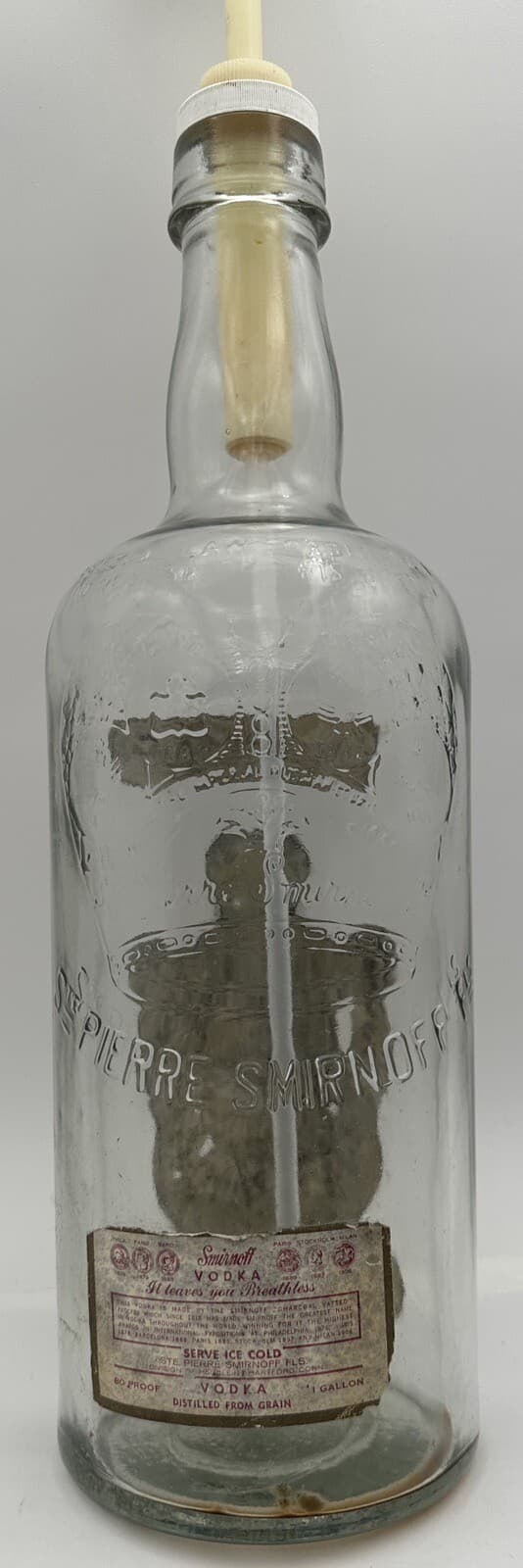 Vintage Large Smirnoff Vodka Glass 1 Gallon Bottle 80 Proof Pierre Pump Empty 6