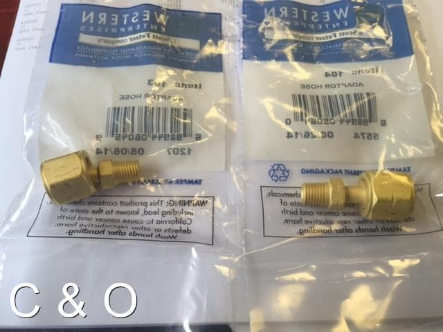 WESTERN 103 104 OXYGEN ACETYLENE HOSE ADAPTORS - "A" HOSE to "B" TORCH/REGULATOR