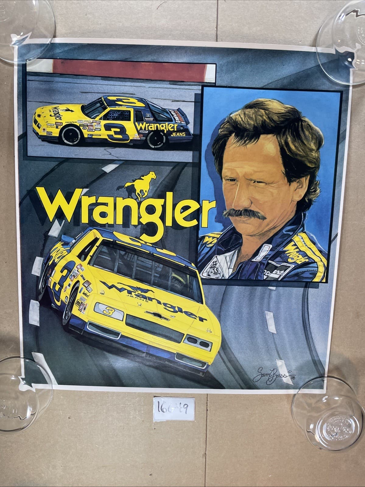 Dale Earnhardt Sr Lithograph Poster Vintage Sam Bass Wrangler Winston Cup 16G49 2