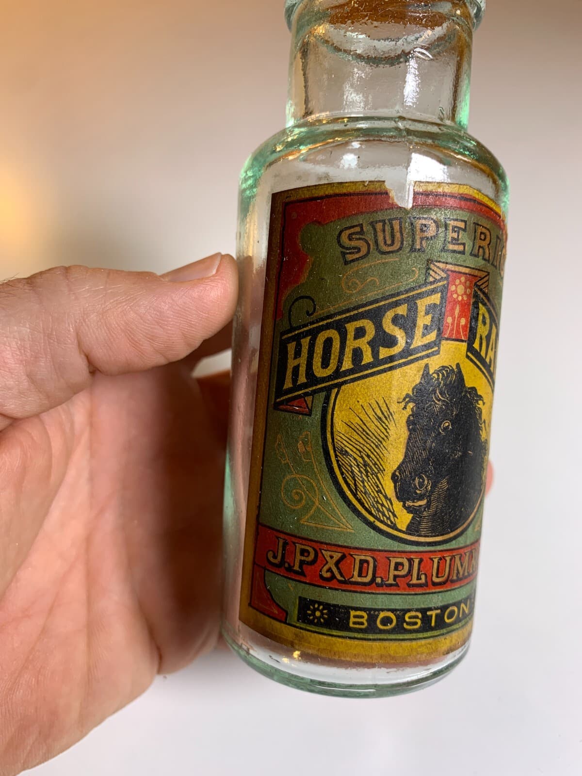 Antique LABEL Superior Horse Radish Horseradish Boston MA Plummer Bottle Jar 2