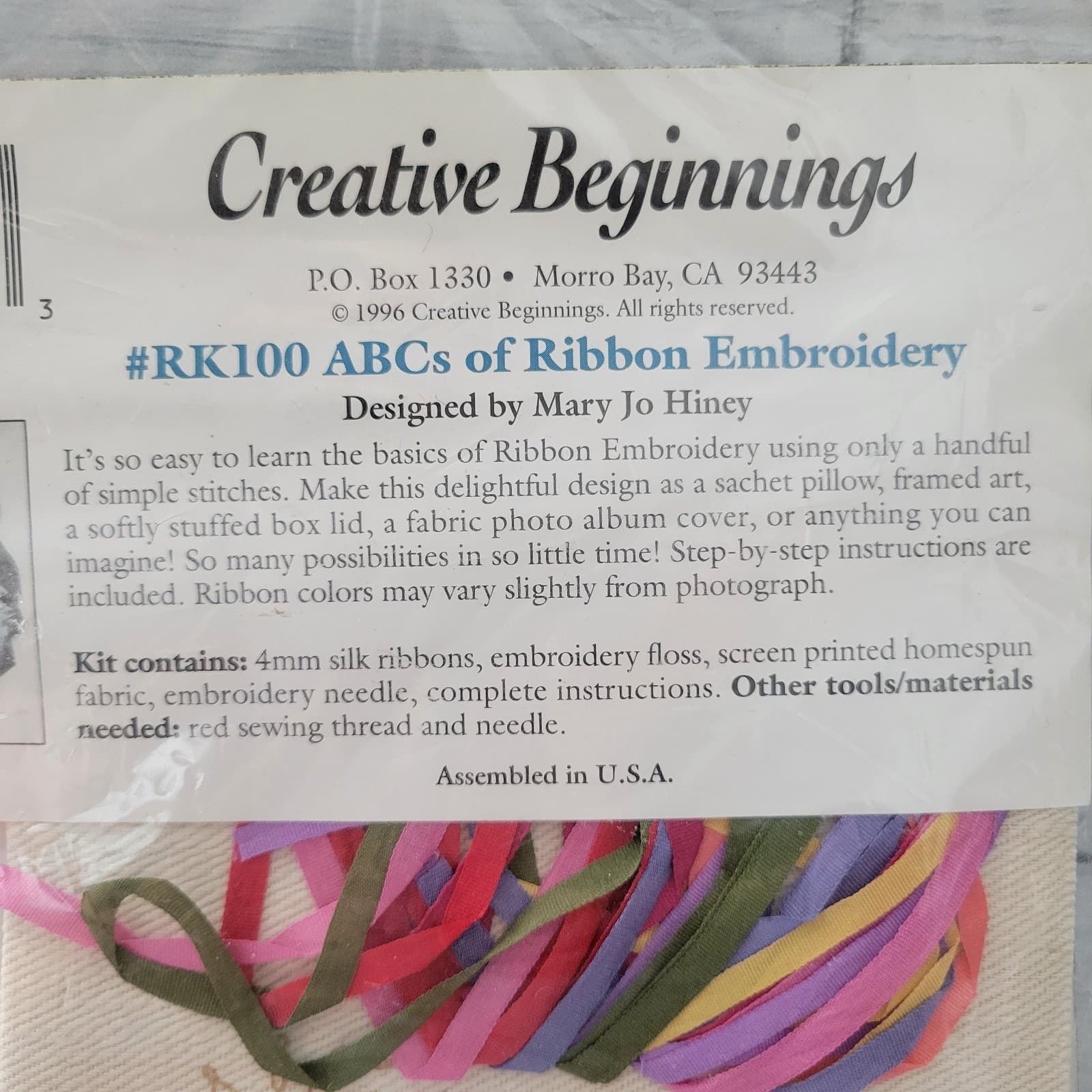 Vintage 90s Creative Beginnings Silk Ribbon Embroidery Kit ABCs Beginners 1996 4