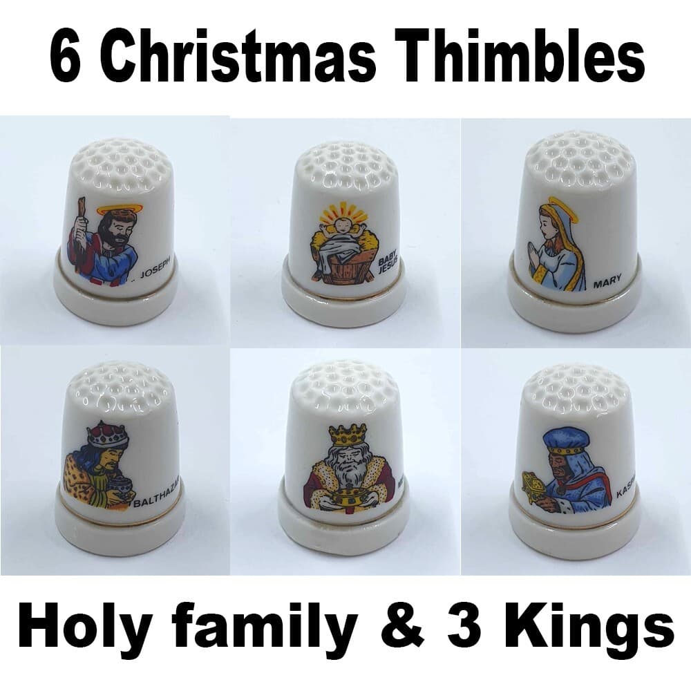 6 Christmas Vintage Thimbles Holy family & 3 Kings