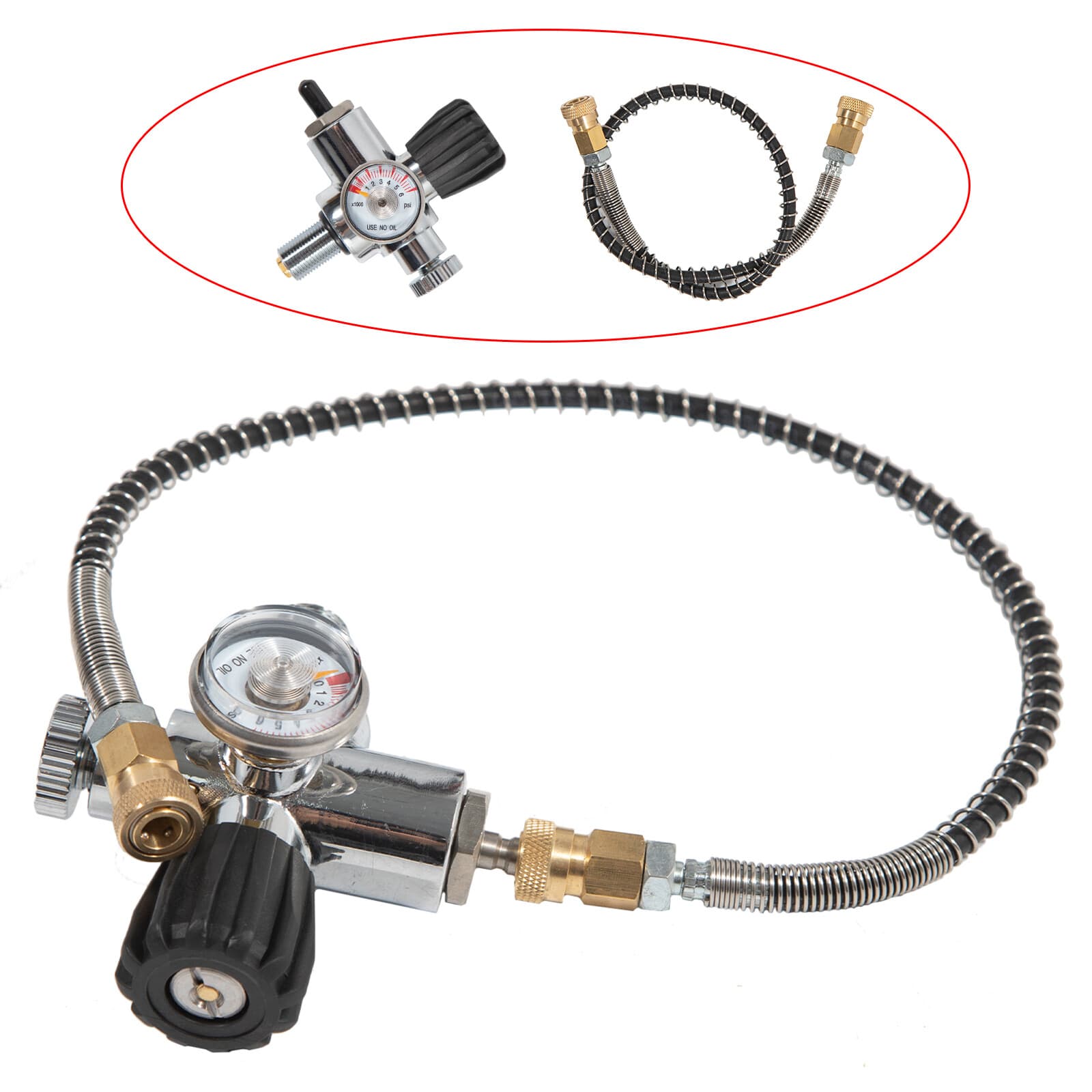 Air Valve Regulator with Hose Explosion-proof Built-in Valve for PCP Air Tank US 4