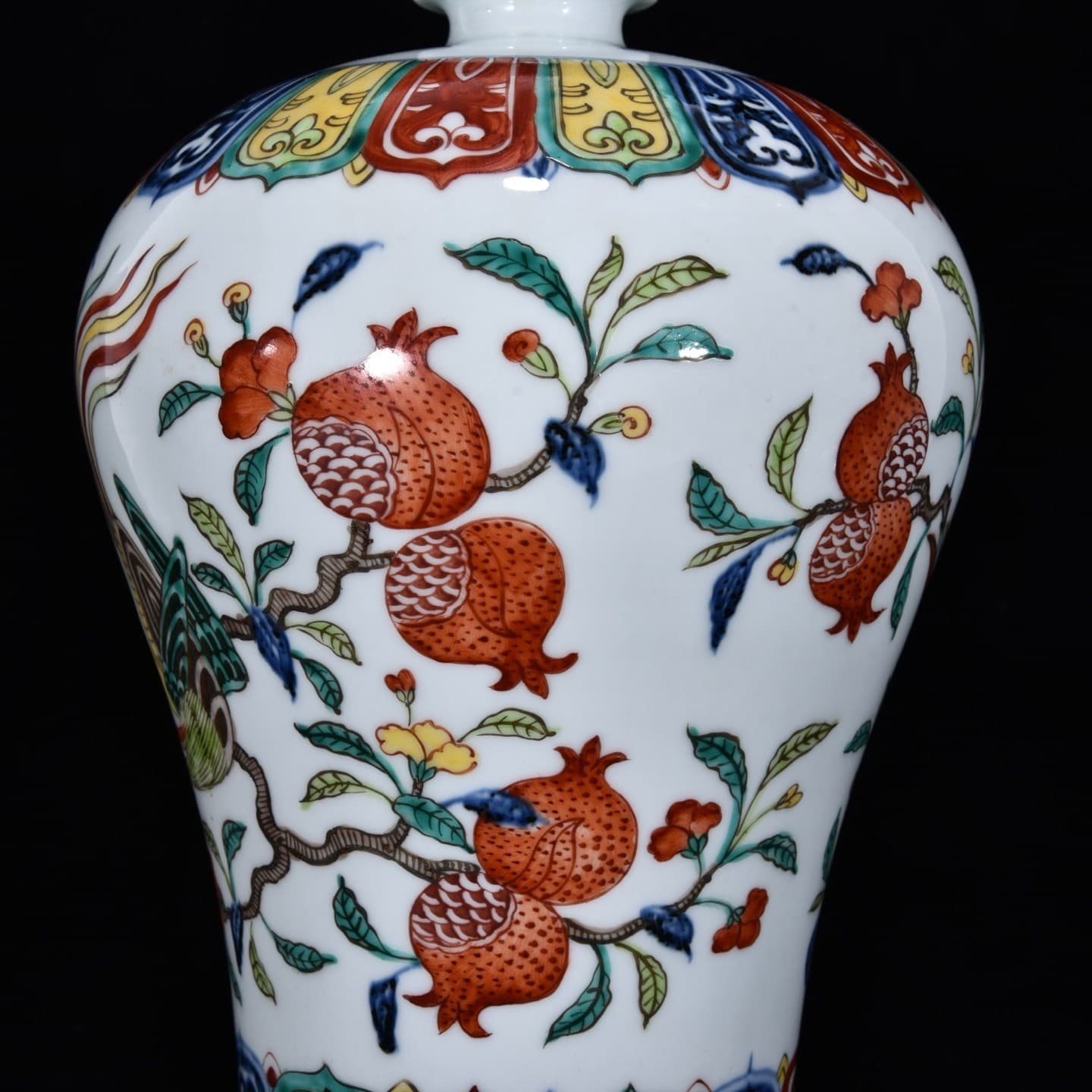 Collectable Art Hand Painting Five Colours Porcelain Bird Mei Vase 6