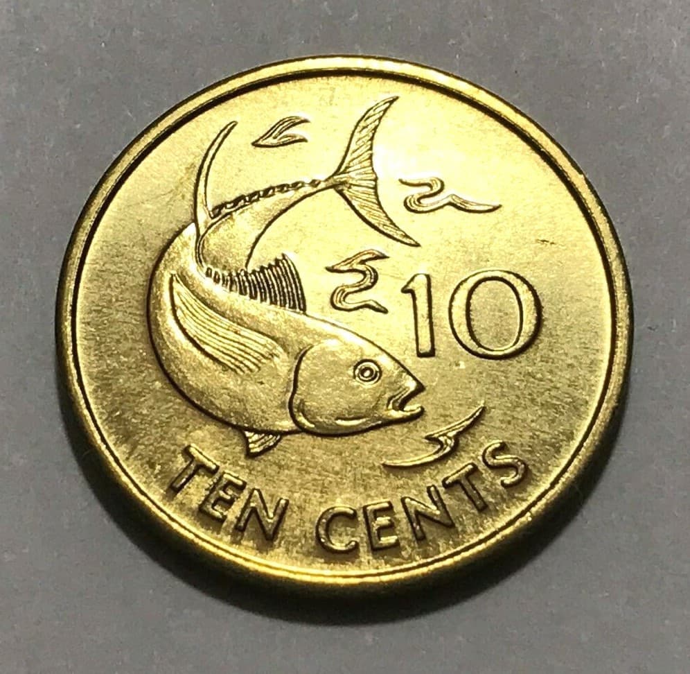 1997 Seychelles 10 cents Coin Yellowfin Tuna Fish Animal Wildlife