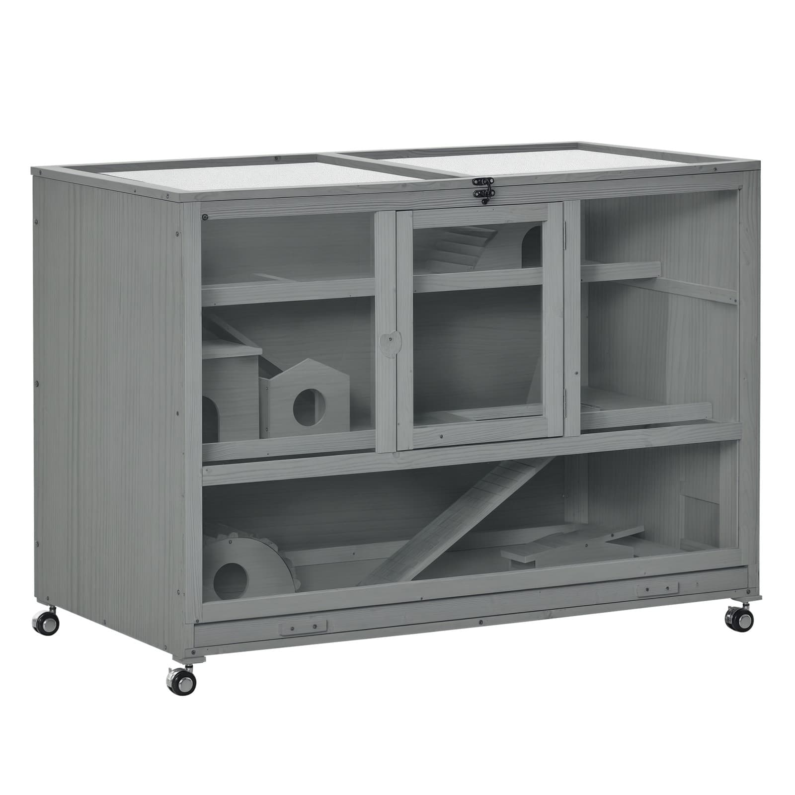 Large Wooden Hamster Cage with Wheels and Seesaw, Small Animal Cage and Habitat 3