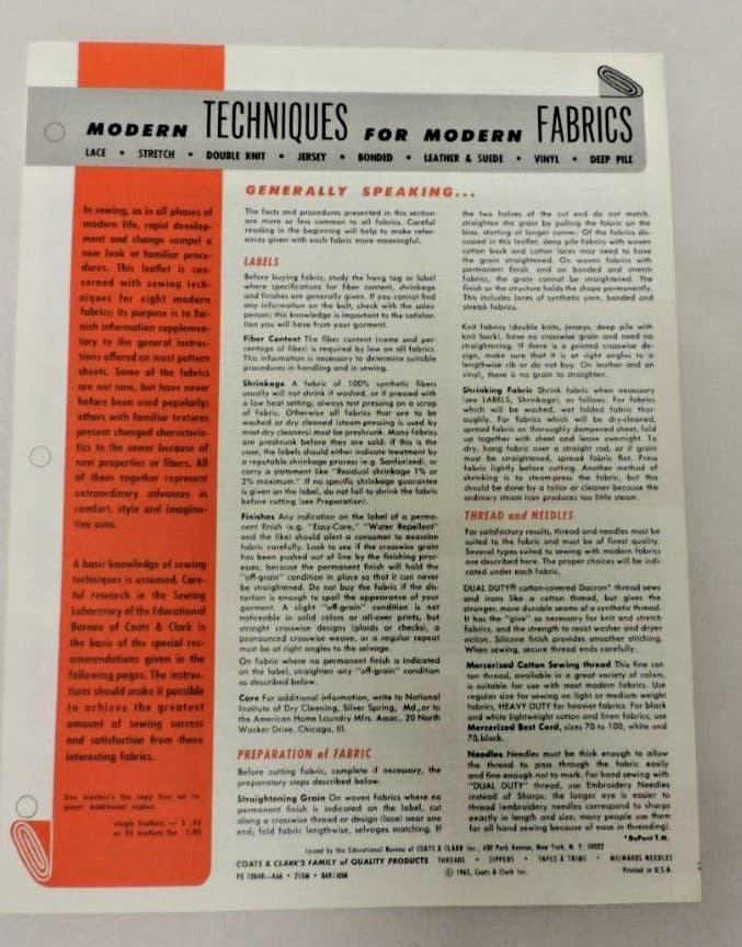 4 1970s Interfacing/Sewing Educational/Reference Pamphlets Lot 5