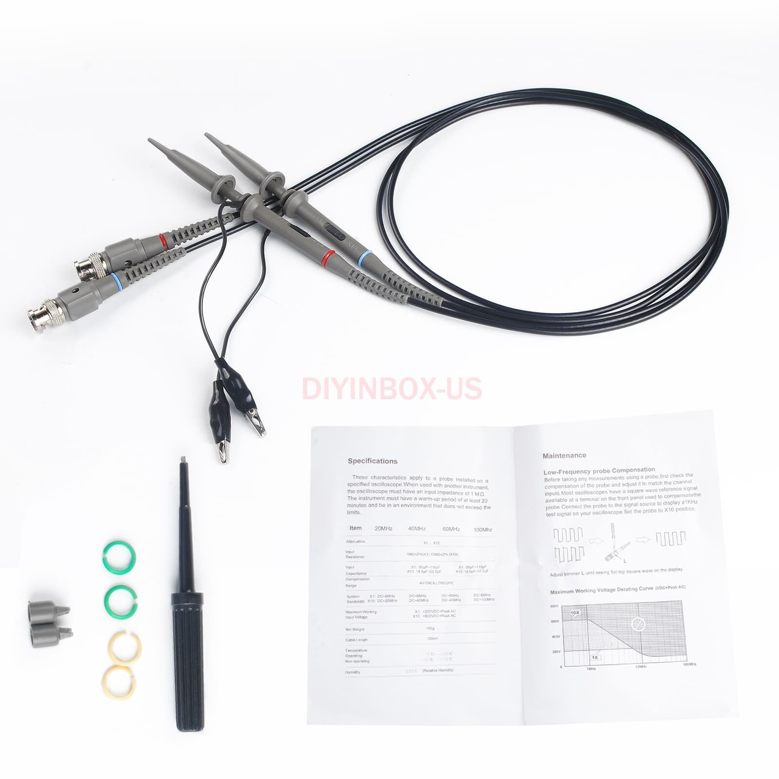 2Pcs Oscilloscope Probe P6100 100 MHz Test Probe Kit fits Tektronix For HP+other 3